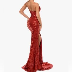 Elegant Red Sequin Evening Gown